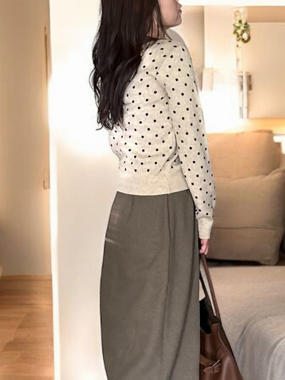 Cashmere blend ドットクルーネックカーディガン