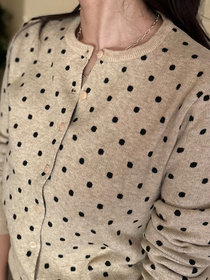 Cashmere blend ドットクルーネックカーディガン