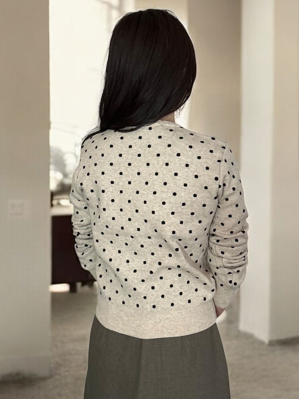 Cashmere blend ドットクルーネックカーディガン