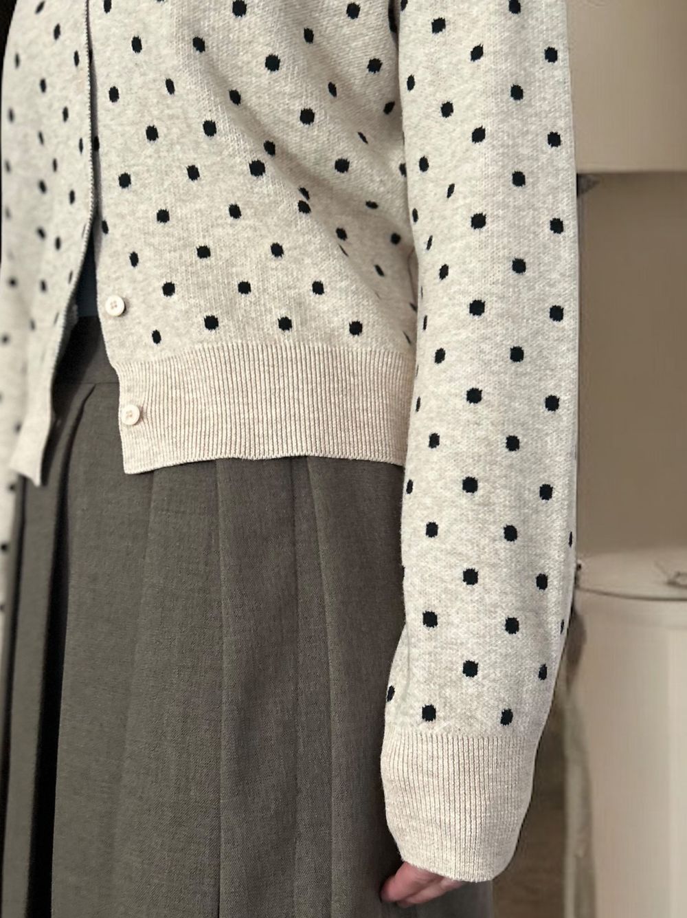 Cashmere blend ドットクルーネックカーディガン