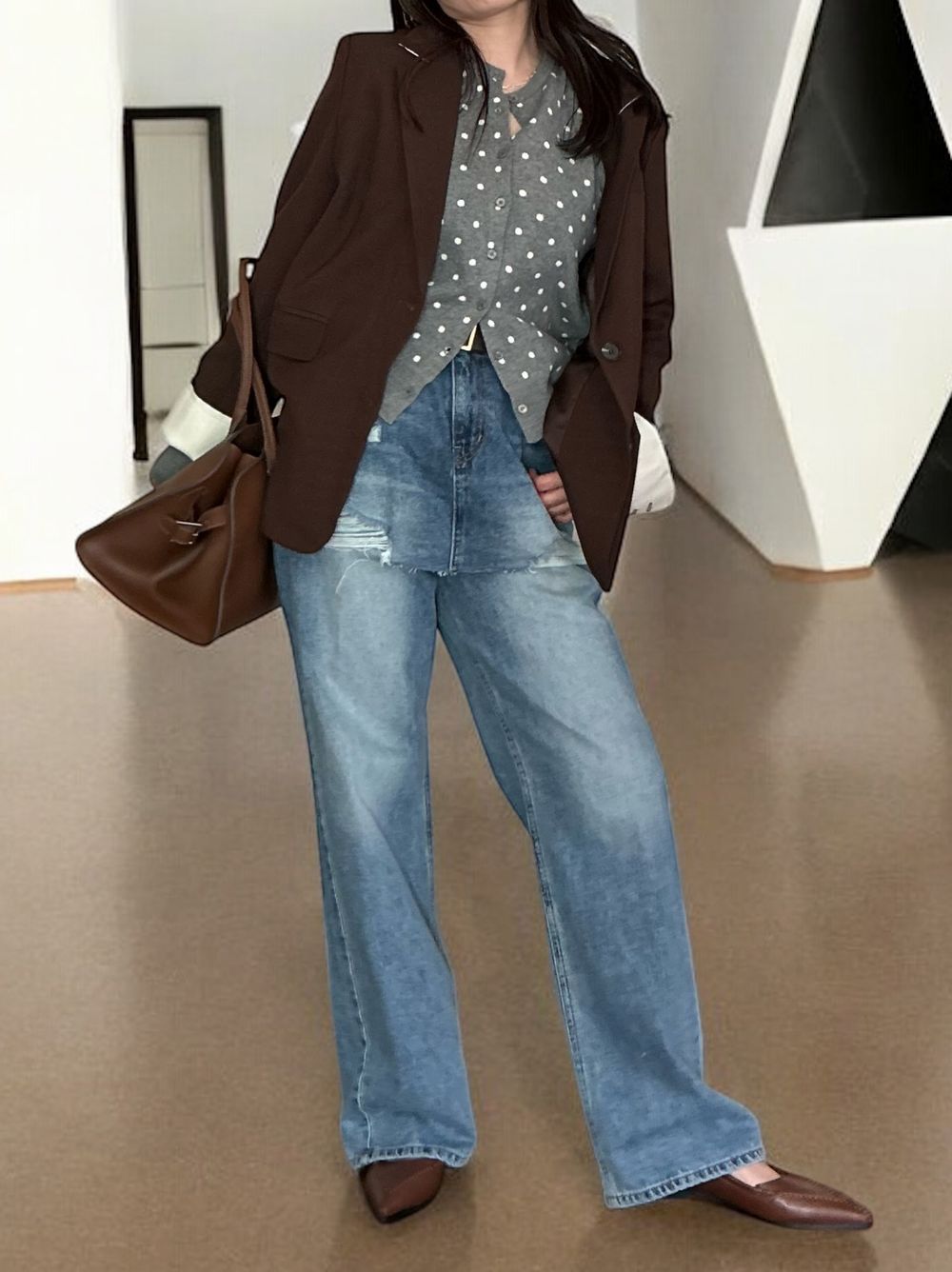 Cashmere blend ドットクルーネックカーディガン