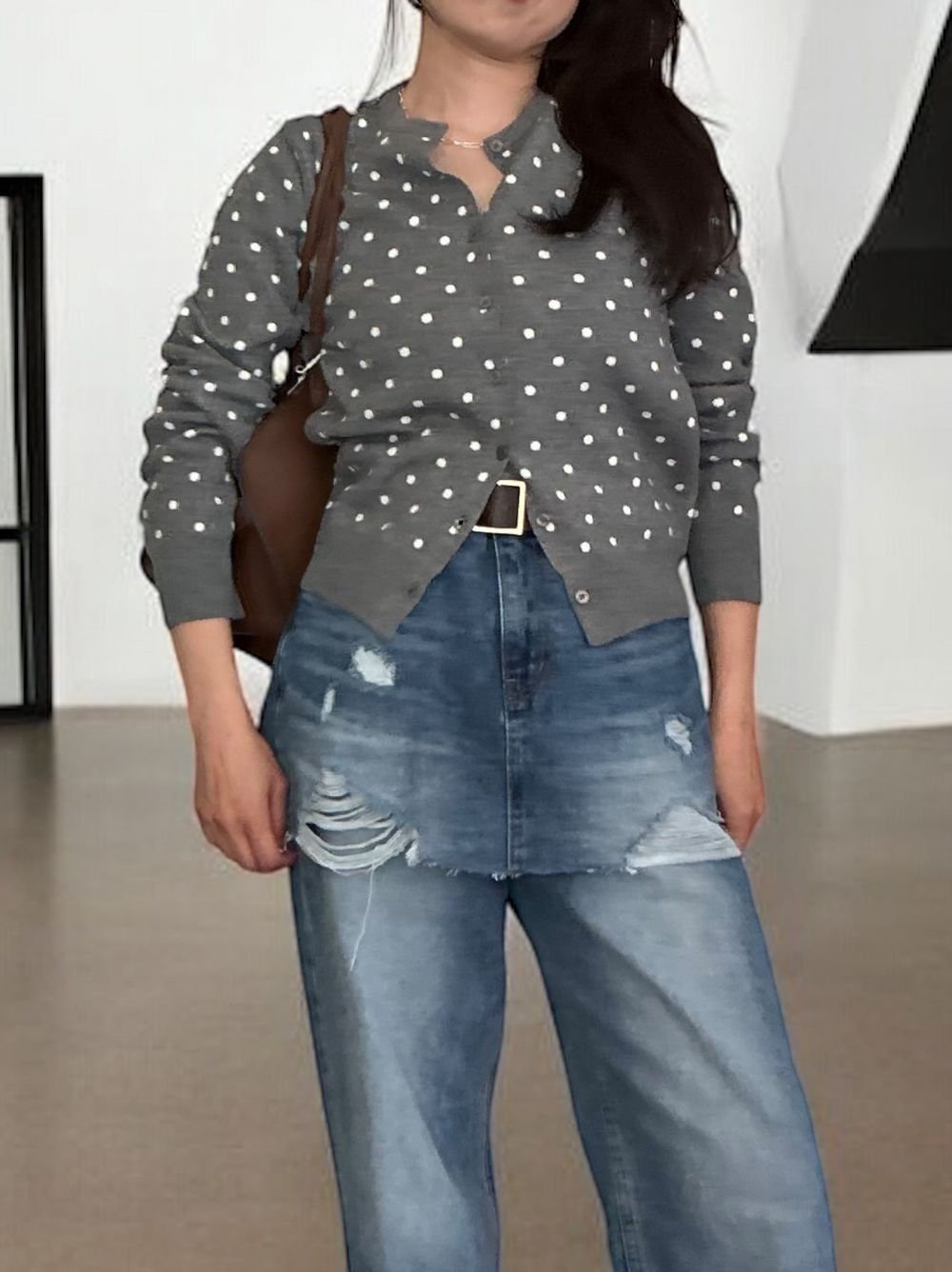 Cashmere blend ドットクルーネックカーディガン