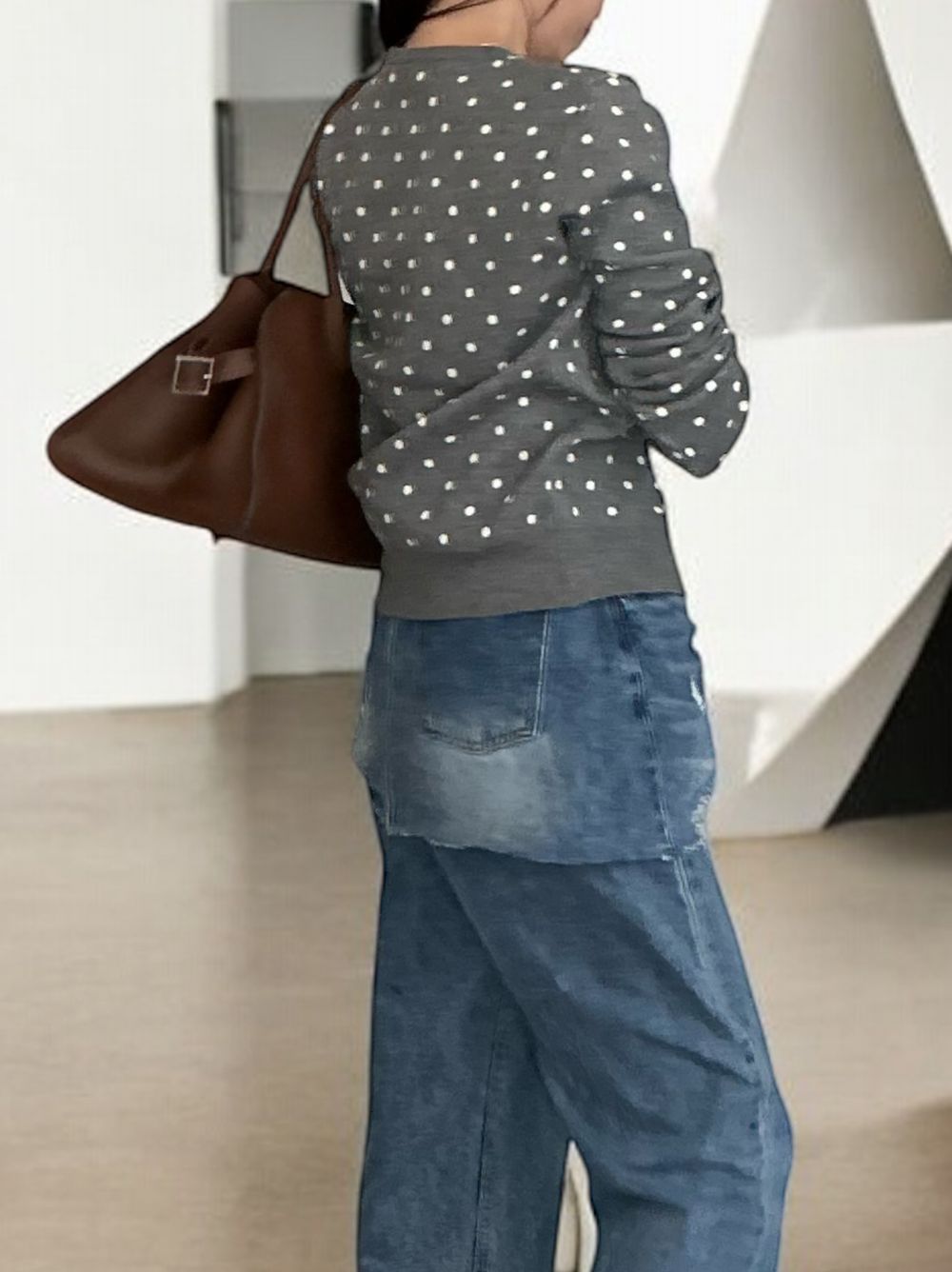 Cashmere blend ドットクルーネックカーディガン