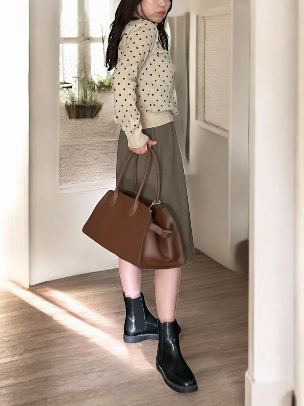 Cashmere blend ドットクルーネックカーディガン