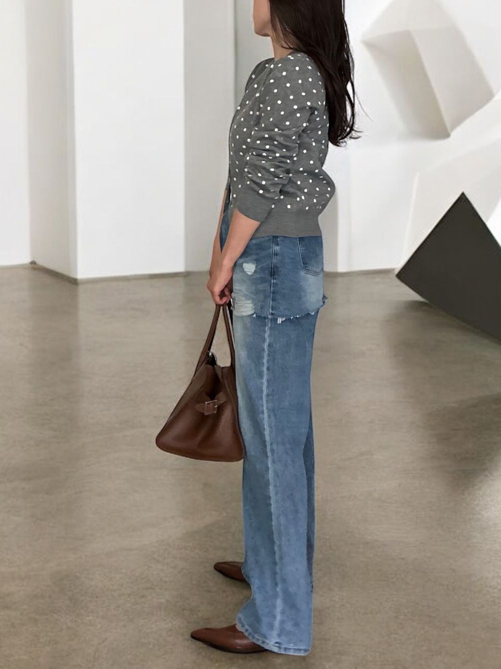 Cashmere blend ドットクルーネックカーディガン