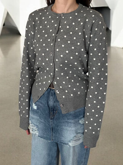 Cashmere blend ドットクルーネックカーディガン