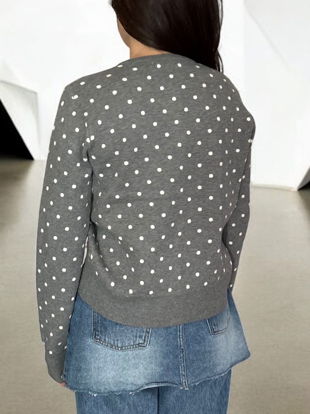 Cashmere blend ドットクルーネックカーディガン