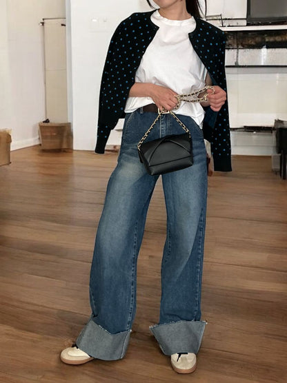 Cashmere blend ドットクルーネックカーディガン