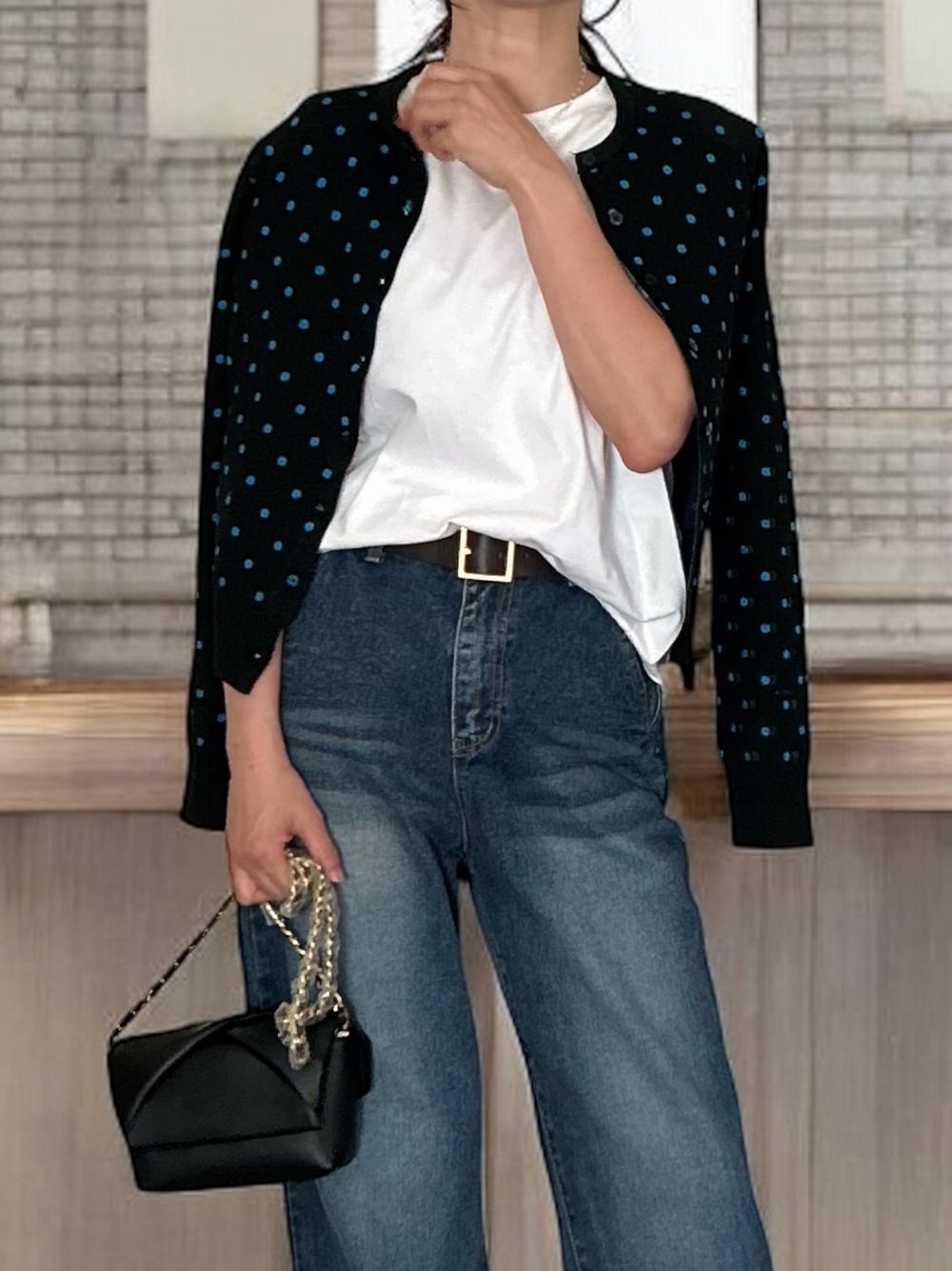 Cashmere blend ドットクルーネックカーディガン