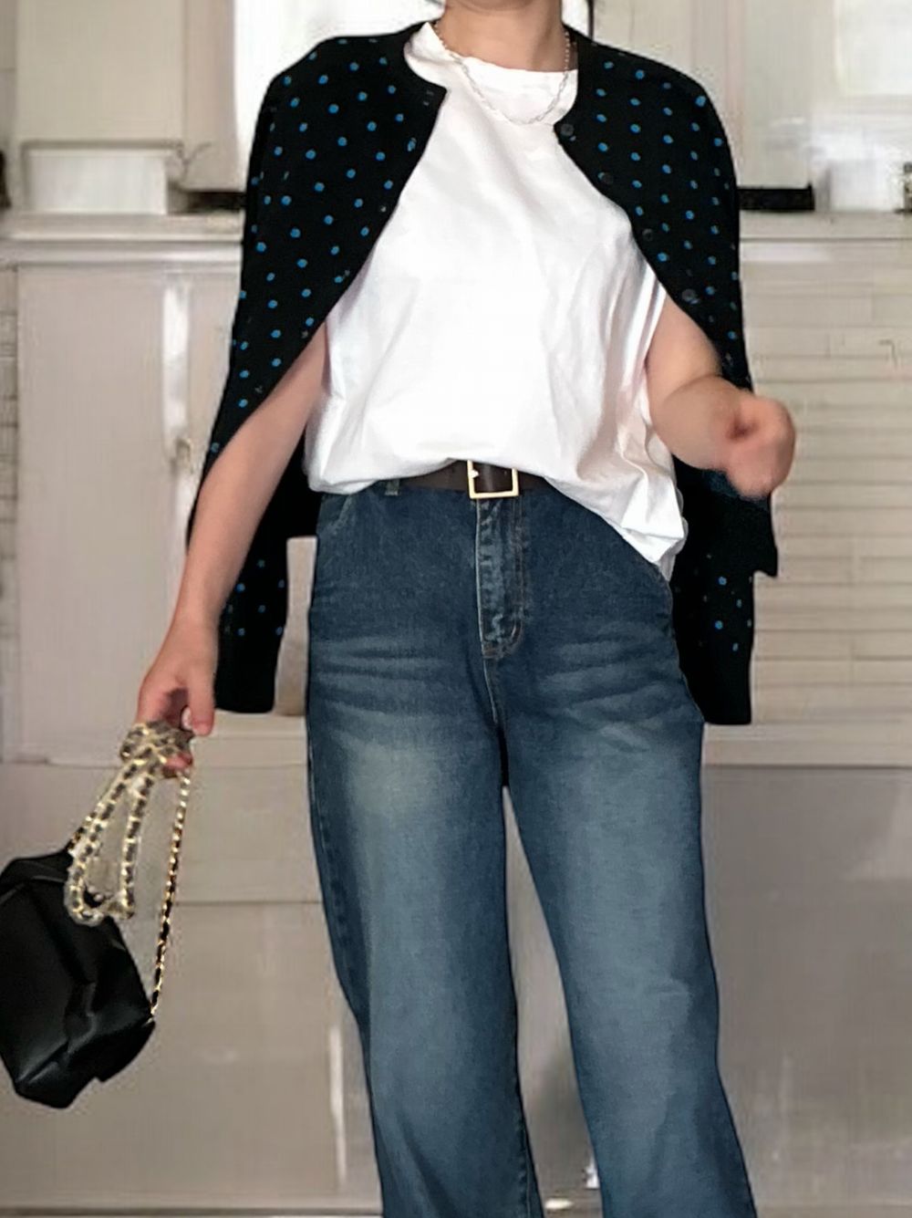 Cashmere blend ドットクルーネックカーディガン