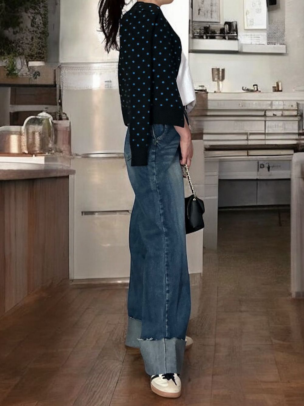 Cashmere blend ドットクルーネックカーディガン