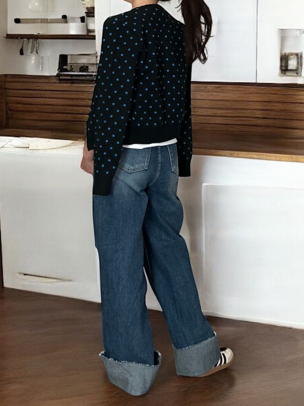 Cashmere blend ドットクルーネックカーディガン