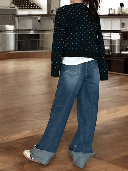 Cashmere blend ドットクルーネックカーディガン