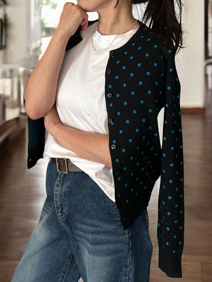 Cashmere blend ドットクルーネックカーディガン