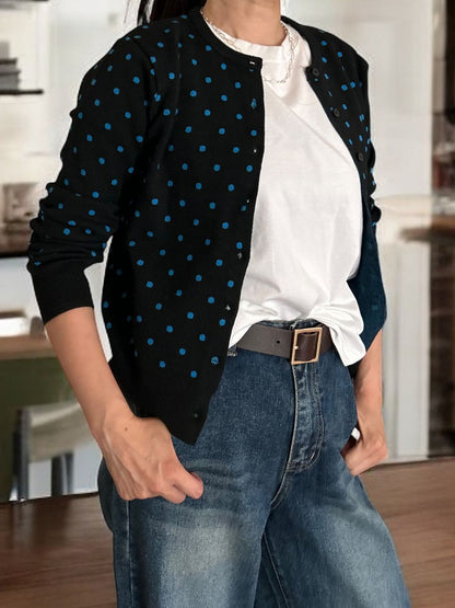 Cashmere blend ドットクルーネックカーディガン