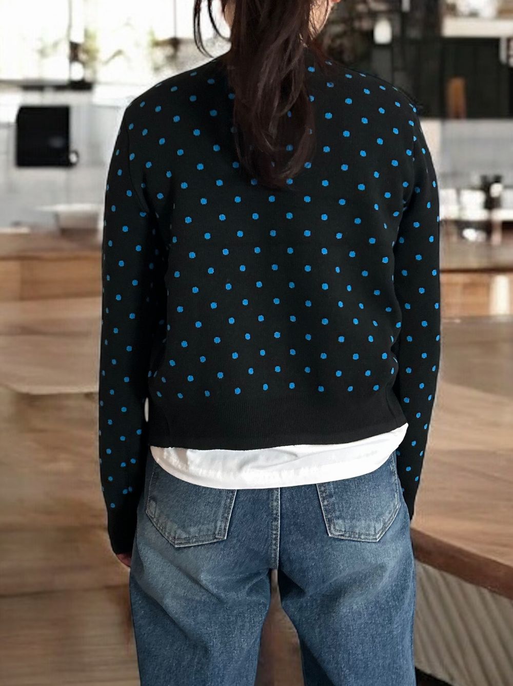 Cashmere blend ドットクルーネックカーディガン