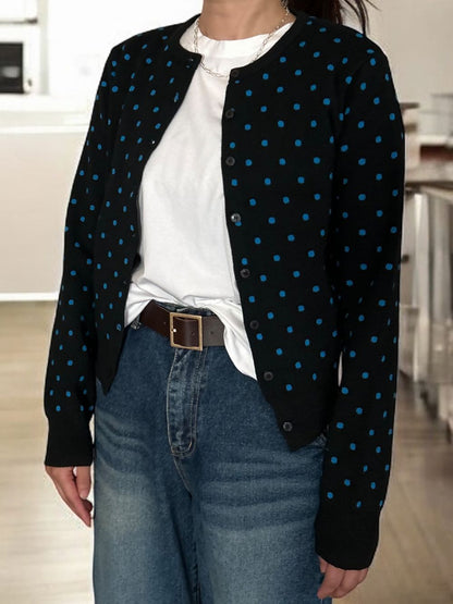 Cashmere blend ドットクルーネックカーディガン