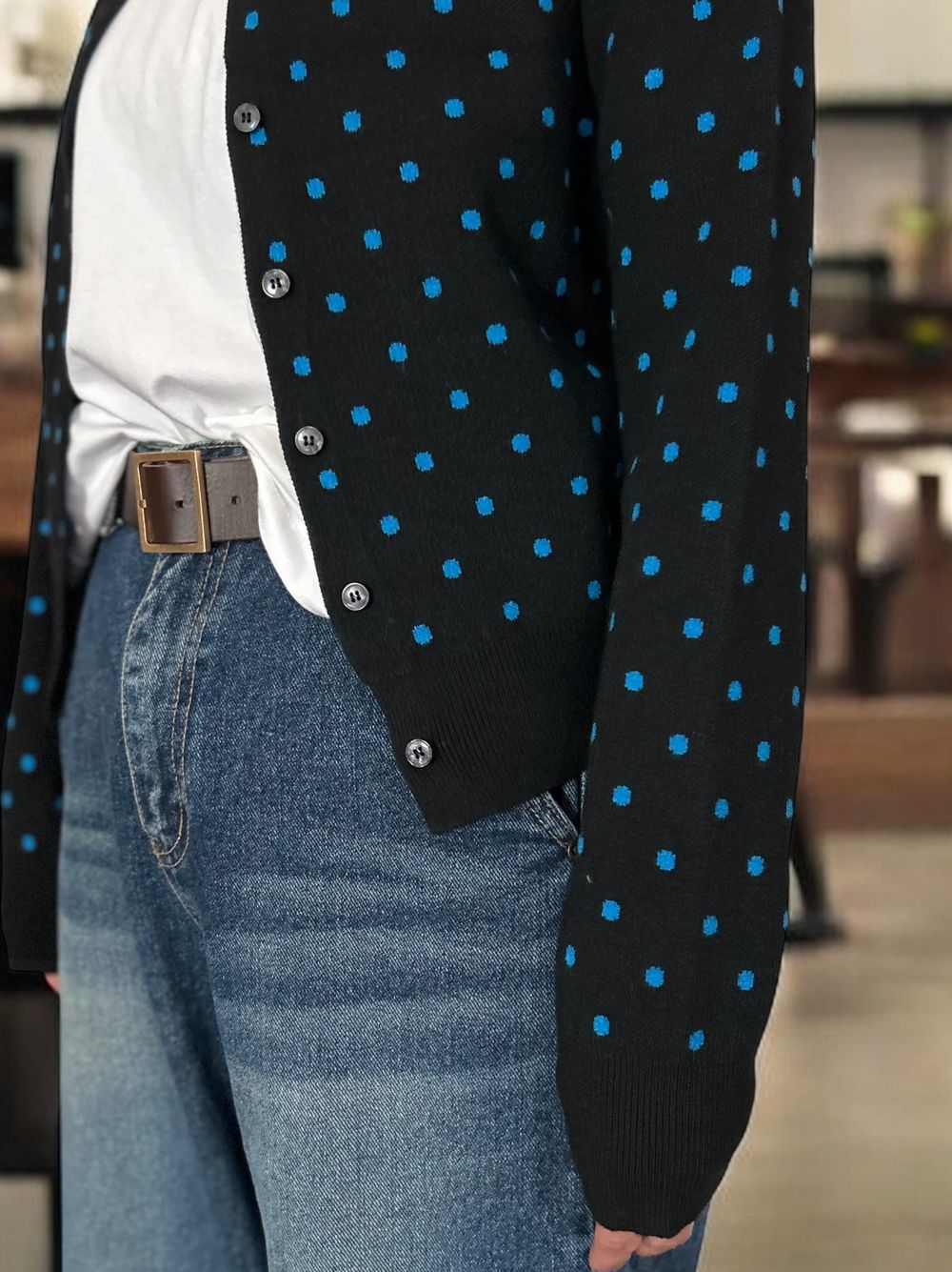 Cashmere blend ドットクルーネックカーディガン