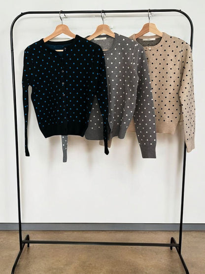 Cashmere blend ドットクルーネックカーディガン