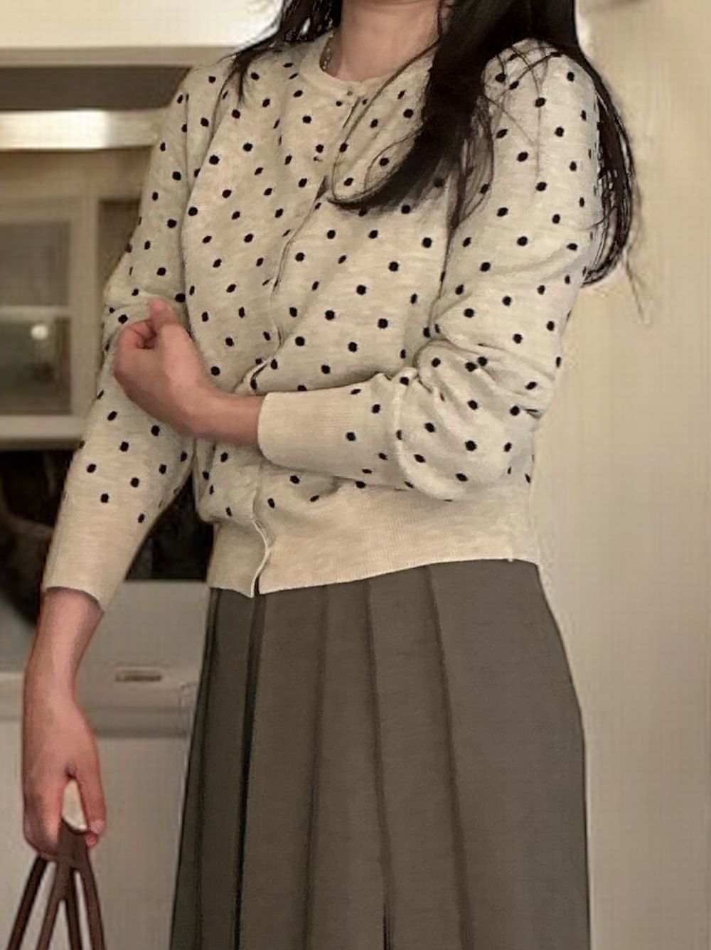 Cashmere blend ドットクルーネックカーディガン