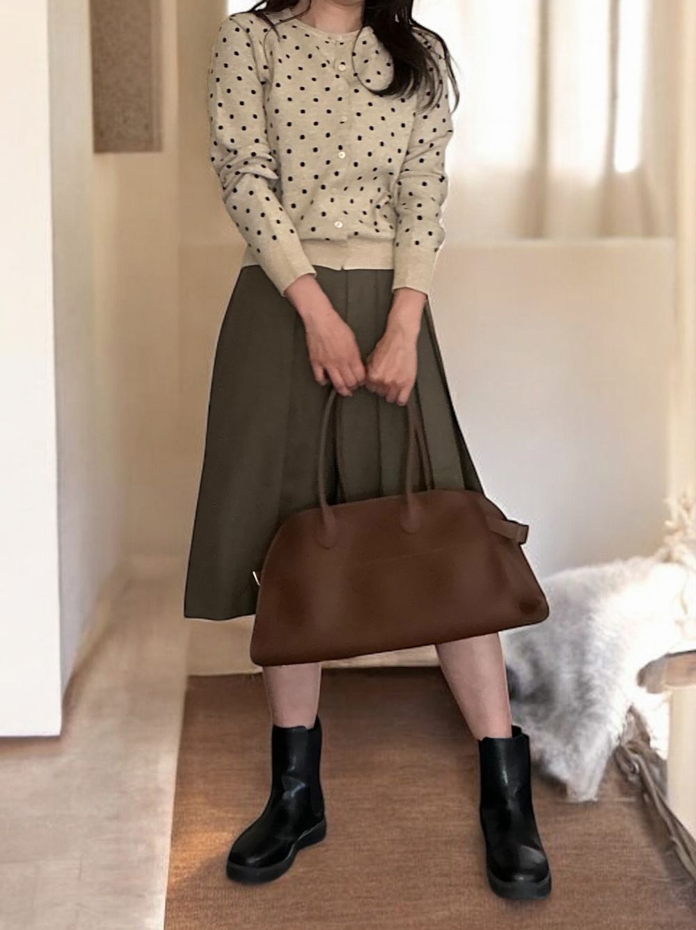 Cashmere blend ドットクルーネックカーディガン