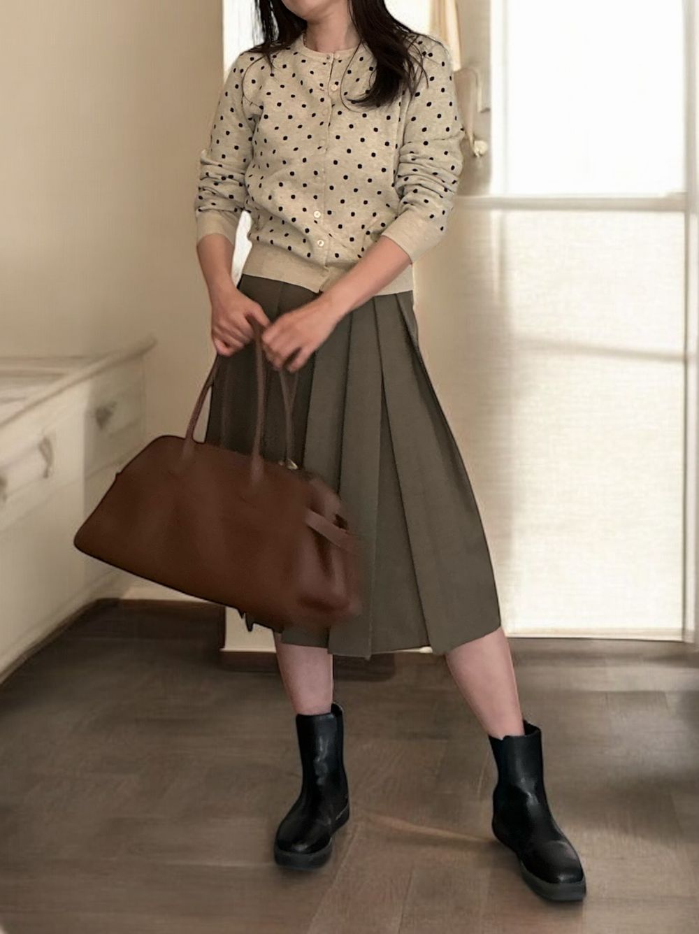 Cashmere blend ドットクルーネックカーディガン