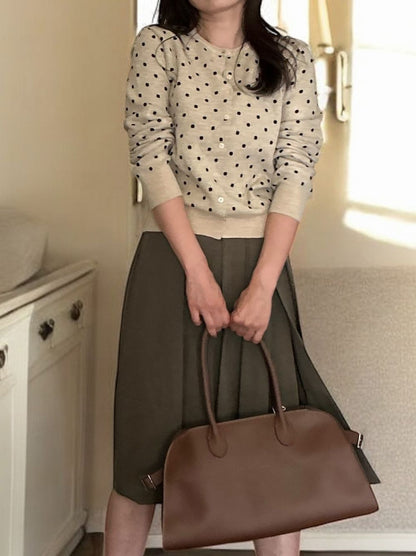 Cashmere blend ドットクルーネックカーディガン