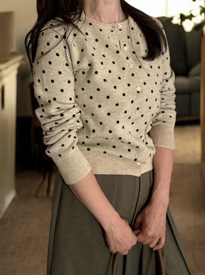 Cashmere blend ドットクルーネックカーディガン