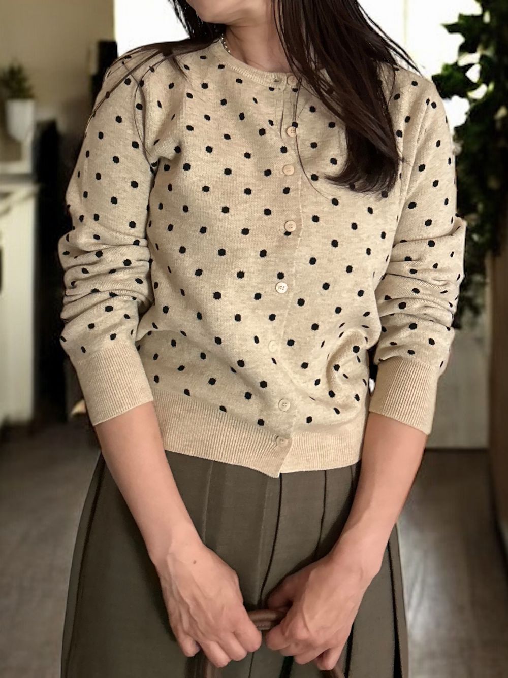 Cashmere blend ドットクルーネックカーディガン