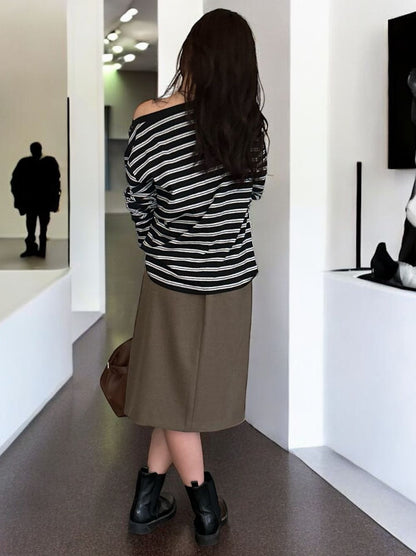 Low cut boat neck ボーダーカットソー