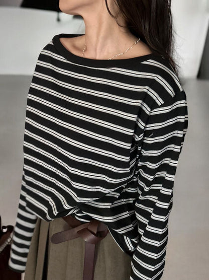 Low cut boat neck ボーダーカットソー