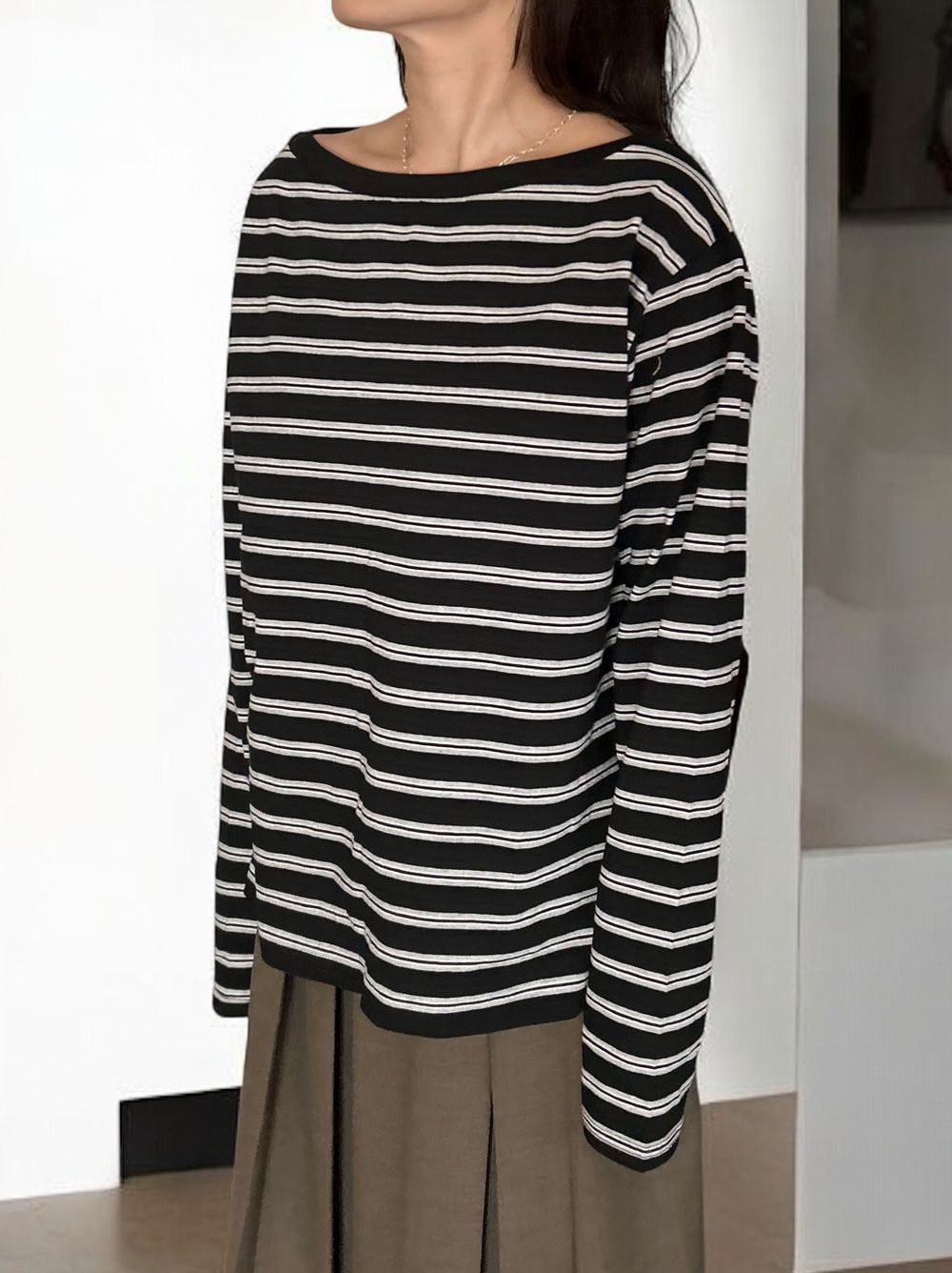 Low cut boat neck ボーダーカットソー