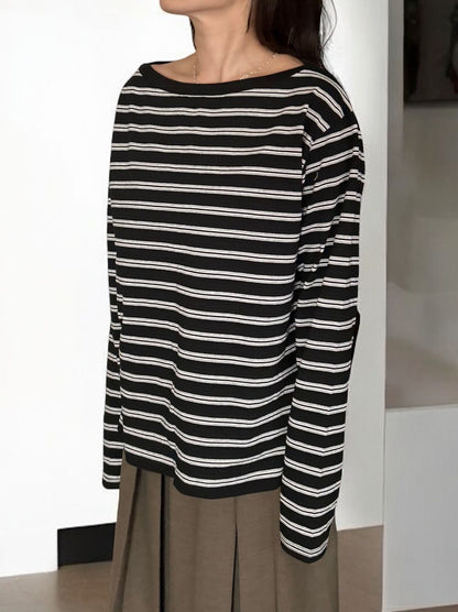 Low cut boat neck ボーダーカットソー