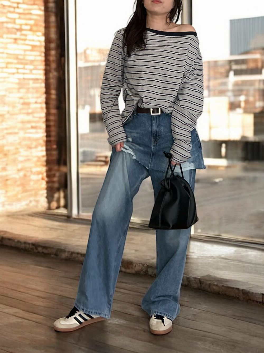 Low cut boat neck ボーダーカットソー