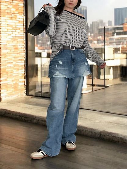 Low cut boat neck ボーダーカットソー