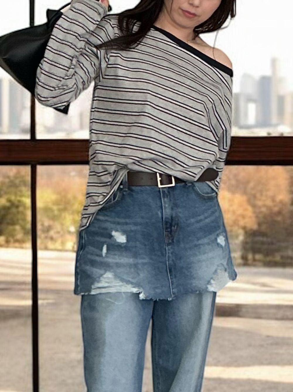 Low cut boat neck ボーダーカットソー