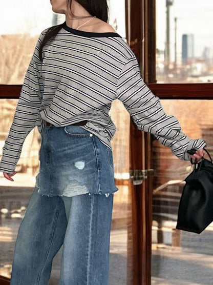 Low cut boat neck ボーダーカットソー