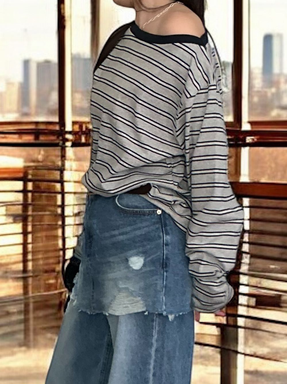 Low cut boat neck ボーダーカットソー