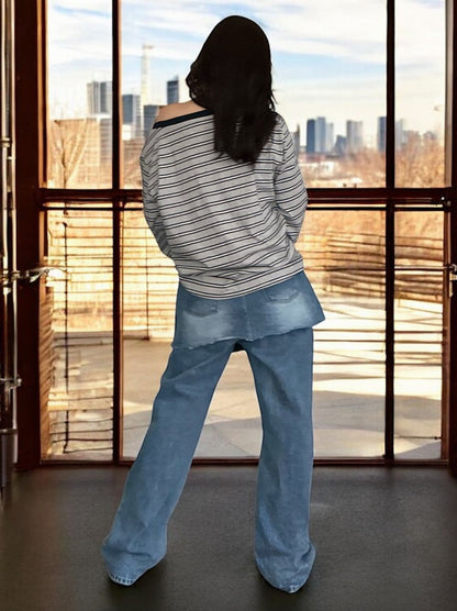 Low cut boat neck ボーダーカットソー