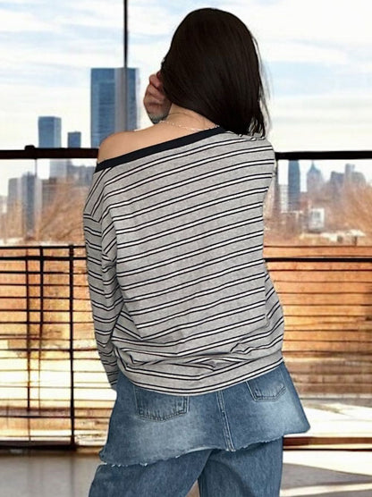 Low cut boat neck ボーダーカットソー