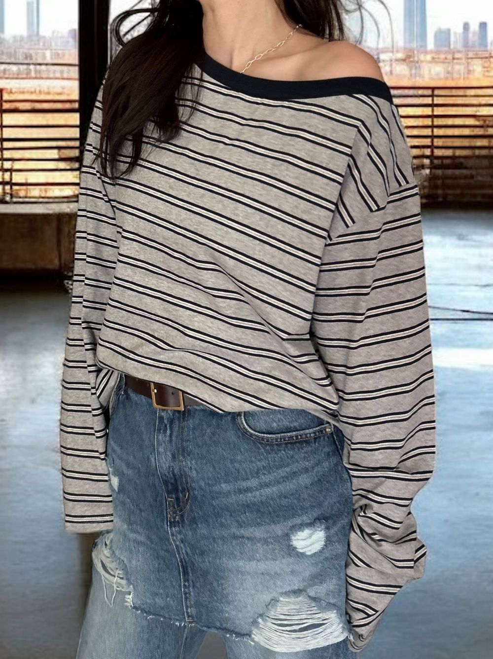 Low cut boat neck ボーダーカットソー