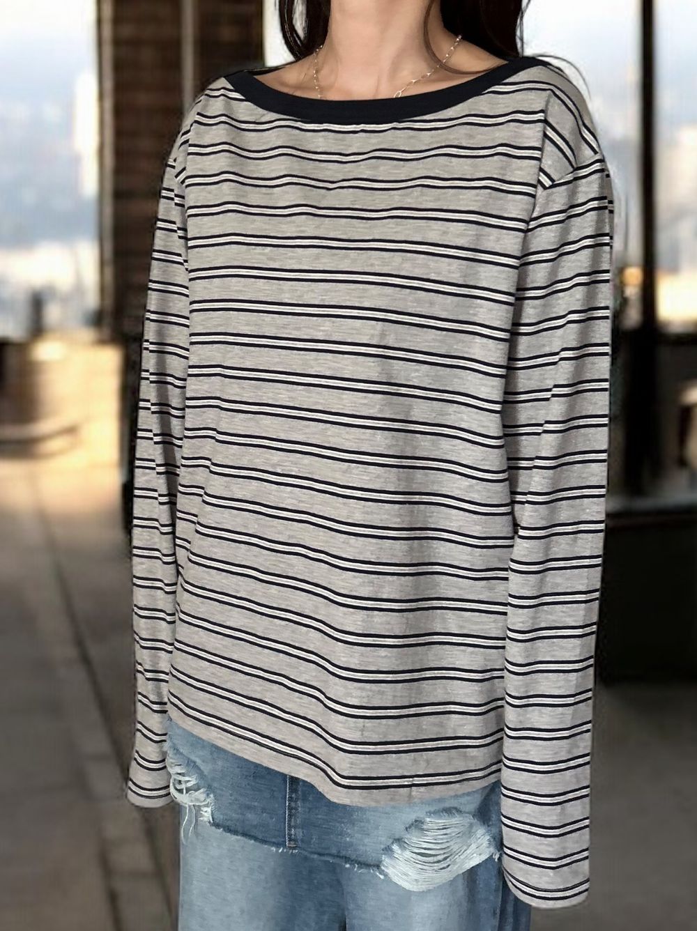 Low cut boat neck ボーダーカットソー