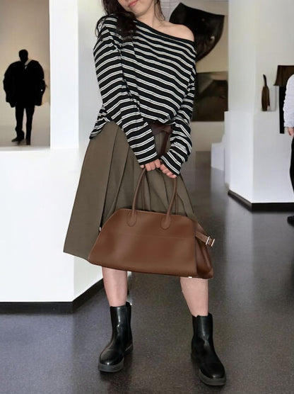 Low cut boat neck ボーダーカットソー