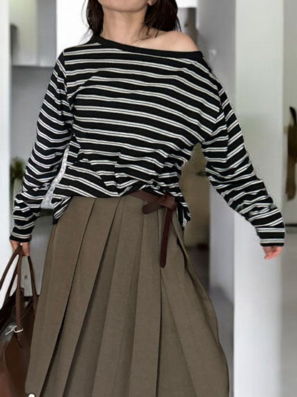 Low cut boat neck ボーダーカットソー