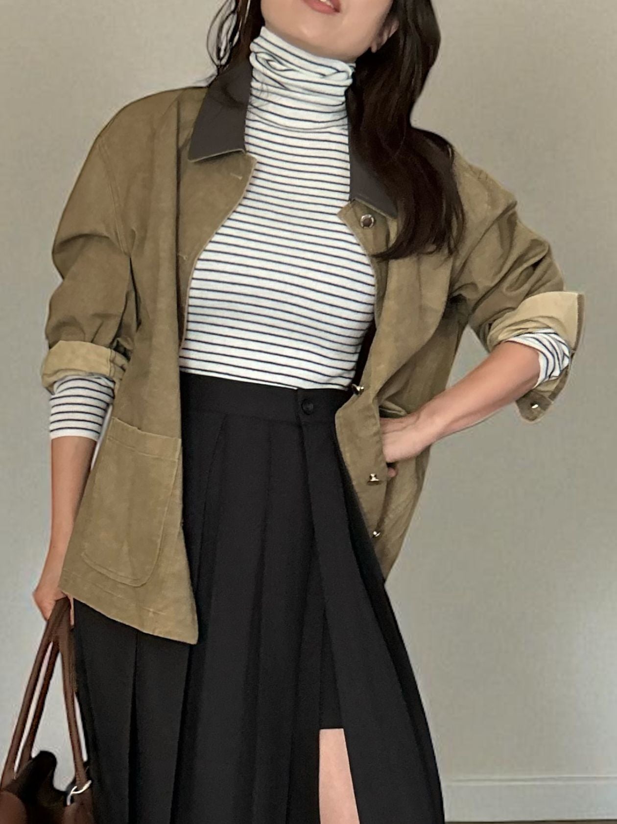 Fake Leather collar カバーオールジャケット