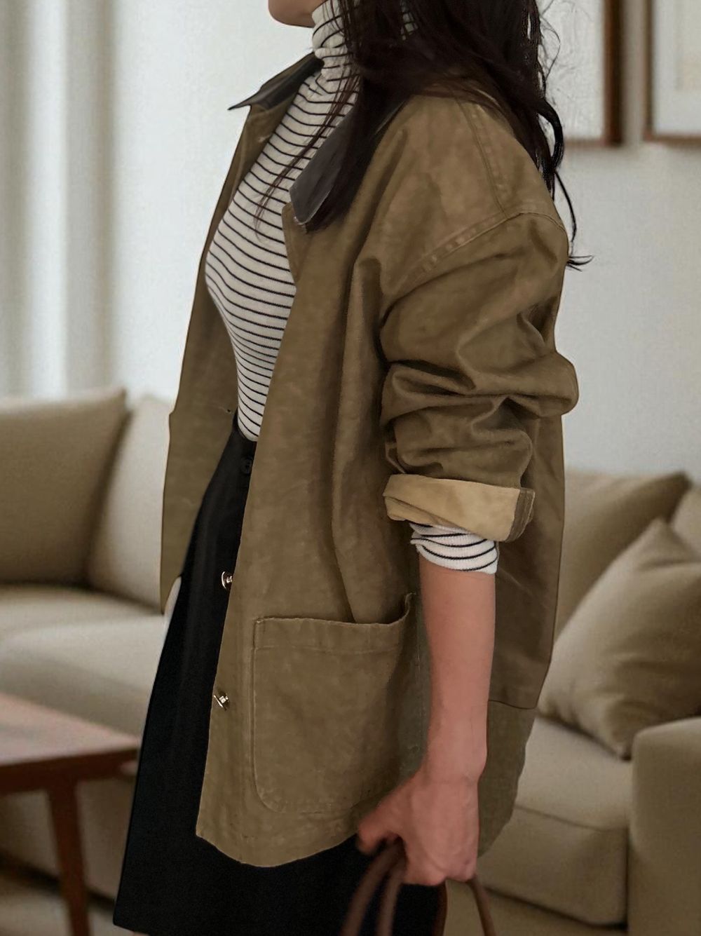 Fake Leather collar カバーオールジャケット