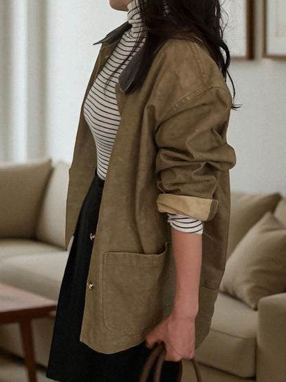 Fake Leather collar カバーオールジャケット