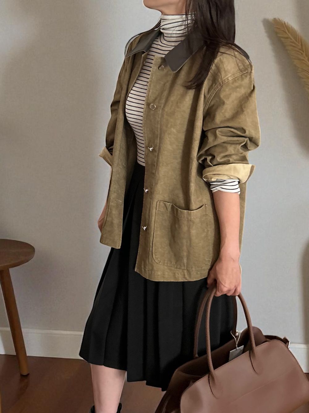 Fake Leather collar カバーオールジャケット