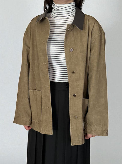 Fake Leather collar カバーオールジャケット