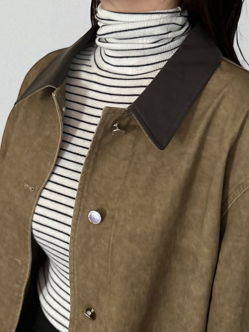 Fake Leather collar カバーオールジャケット